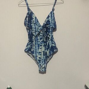 SHEIN Blue Tie-Dye One Piece Swimsuit